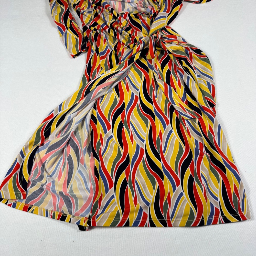 J.Crew 2 Faux Wrap Dress Multicolor Abstract Brunch Resort Knee Length Tie Waist - Picture 10 of 16